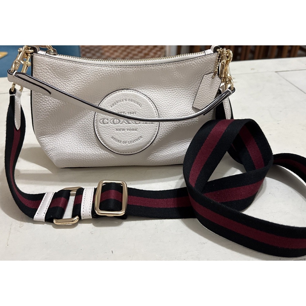Coach Dempsey Camera Bag White Pebble Leather Handle And Strap Gold Hardware EUC